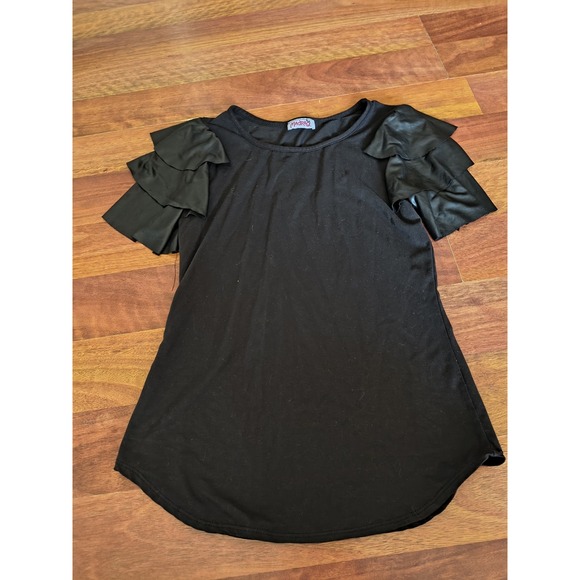 Madrag Black Ruffle Sleeve Top M - Picture 1 of 8
